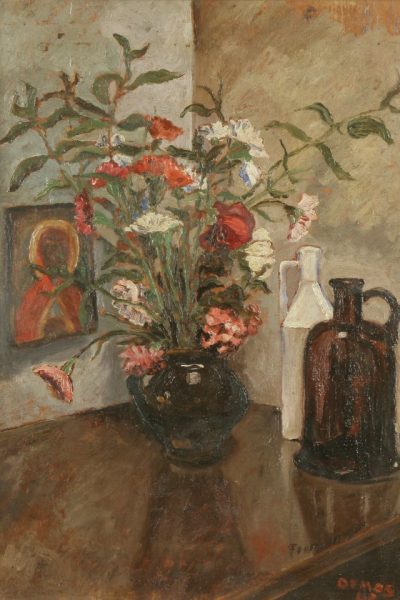 Natura fiori e bottiglie